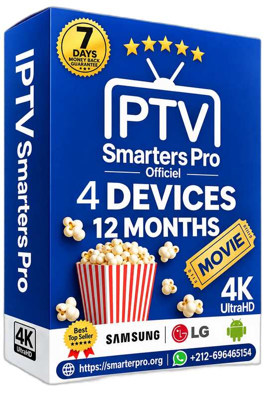 Abonnement IPTV Premium Smarters Pro (12 Mois) - Qualité 4K UHD (4 appareils)