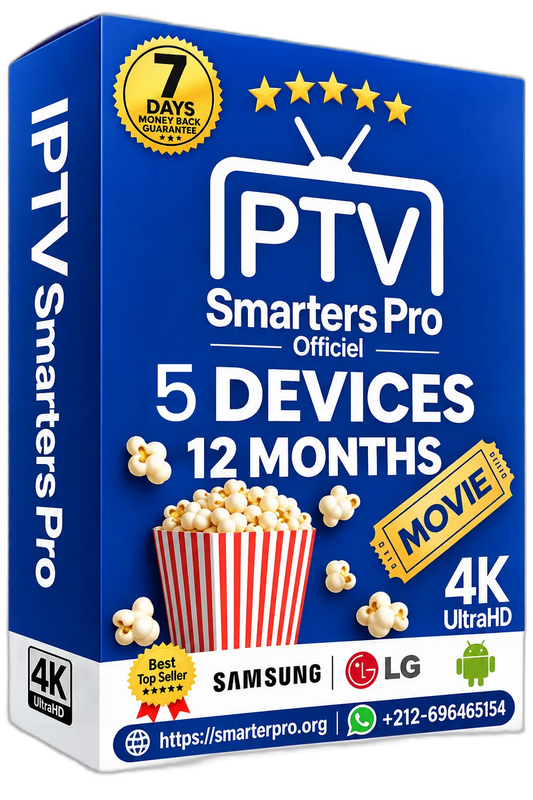 Abonnement IPTV Premium Smarters Pro (12 Mois) - Qualité 4K UHD (5 appareils)