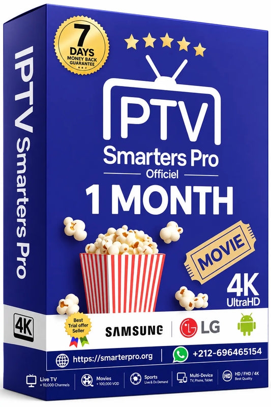 Abonnement IPTV Premium Smarters Pro (1 Mois) - Qualité 4K UHD